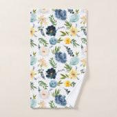 Elegante Waterverf Bloem Rozen Blauw Geel Bad Handdoek (Handdoek)
