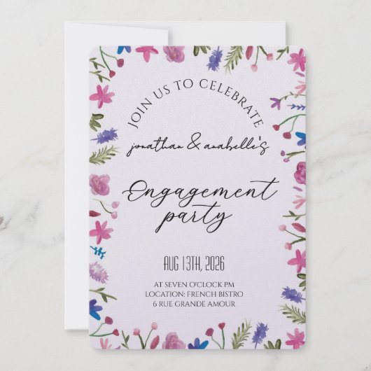 Elegante waterverf bloem verlovingsfeest kaart (Voorkant)