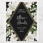 Elegante waterverf bloem zwart en wit  wijn etiket (Enkel label)