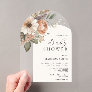 Elegante Waterverf Bloemachtige Boho Baby Shower Acryl Uitnodigingen