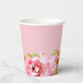 Elegante Waterverf Bloemachtige Bruidsdouche Papieren Bekers (Achterkant)