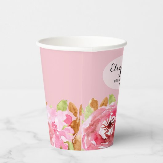 Elegante Waterverf Bloemachtige Bruidsdouche Papieren Bekers (Rechts)