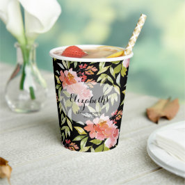 Elegante Waterverf Bloemachtige Bruiloftsborrel Papieren Bekers