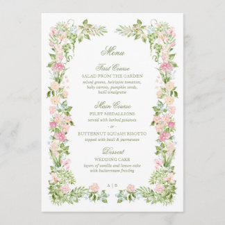 Elegante Waterverf Bloemachtige Bruiloftsreceptie  Menu