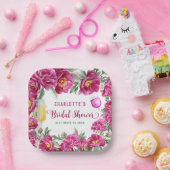 Elegante Waterverf Bloemachtige Heet Roze Bruidsdi Papieren Bordje (Feest)
