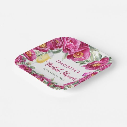 Elegante Waterverf Bloemachtige Heet Roze Bruidsdi Papieren Bordje (Gebogen)