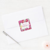 Elegante Waterverf Bloemachtige Heet Roze Bruidsdo Vierkante Sticker (Envelop)