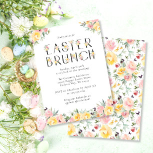Elegante Waterverf Bloemachtige Paasbrunch Kaart
