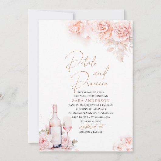 Elegante Waterverf bloemblaadjes en Prosecco Brida Kaart (Voorkant)