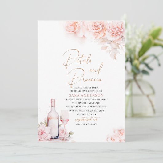 Elegante Waterverf bloemblaadjes en Prosecco Brida Kaart (Staand voorkant)