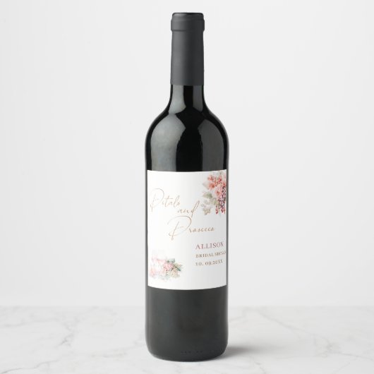 Elegante Waterverf bloemblaadjes en Prosecco Brida Wijn Etiket (Voorkant)