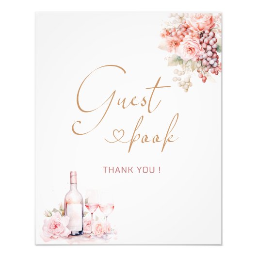 Elegante Waterverf bloemblaadjes en Prosecco Roze  Foto Afdruk (Voorkant)