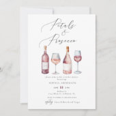 Elegante Waterverf bloemblaadjes & Prosecco Vrijge Kaart (Voorkant)