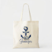 Elegante waterverf Bloemblauw Nautische Naam Tote Bag (Voorkant)