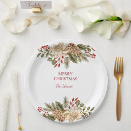 Elegante Waterverf Bloemdennen Papieren Bordje