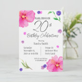 Elegante Waterverf Bloemen 20e verjaardag Uitnodig Kaart (Staand voorkant)