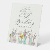 Elegante Waterverf Bloemen 65e verjaardagsfeest Reclamebord Met Voetstuk (Voorkant)