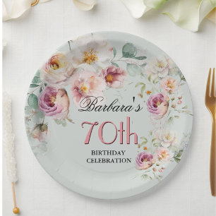 *Elegante Waterverf Bloemen 70e Verjaardagsfeest Papieren Bordje