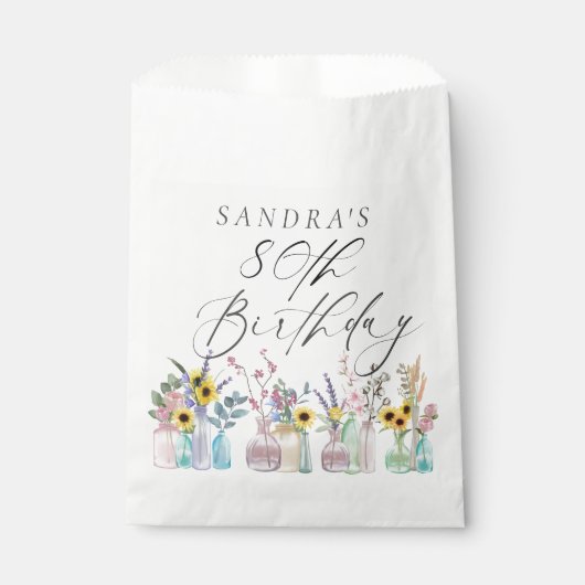 Elegante Waterverf Bloemen 80ste Verjaardag Bedankzakje (Voorkant)