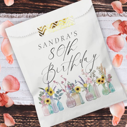 Elegante Waterverf Bloemen 80ste Verjaardag Bedankzakje