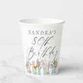 Elegante Waterverf Bloemen 80ste Verjaardag Papieren Bekers (Achterkant)