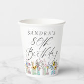 Elegante Waterverf Bloemen 80ste Verjaardag Papieren Bekers (Voorkant)