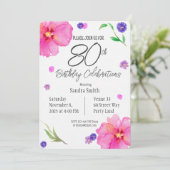 Elegante Waterverf Bloemen 80ste Verjaardagsuitnod Kaart (Staand voorkant)