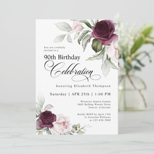 Elegante Waterverf Bloemen 90ste Verjaardag Kaart (Staand voorkant)