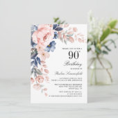 Elegante Waterverf Bloemen 90ste Verjaardagsfeest Kaart (Staand voorkant)