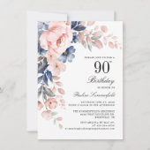Elegante Waterverf Bloemen 90ste Verjaardagsfeest Kaart (Voorkant)
