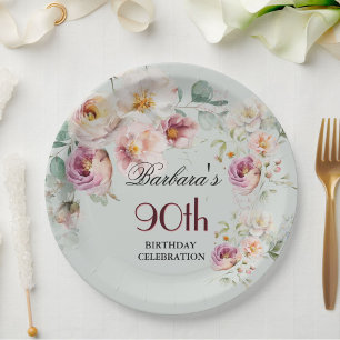 *Elegante Waterverf Bloemen 90ste Verjaardagsfeest Papieren Bordje