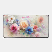 Elegante Waterverf Bloemen Aangepaste Naam Tekst Bureaumat (Voorkant)