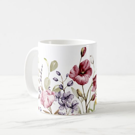 Elegante Waterverf Bloemen - Artistieke Mok (Voorkant links)