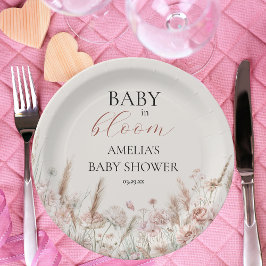 Elegante Waterverf Bloemen Baby in Bloom Papieren Bordje