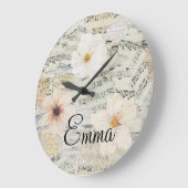 Elegante Waterverf Bloemen  Bladmuziek Grote Klok (Hoek)