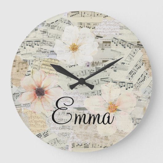 Elegante Waterverf Bloemen  Bladmuziek Grote Klok (Voorkant)