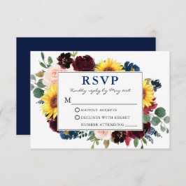 Elegante Waterverf Bloemen Blauw Huwelijk RSVP