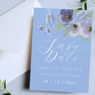 Elegante Waterverf Bloemen Blauwe Bloemige Bruilof Save The Date
