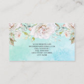 Elegante Waterverf Bloemen blauwgroen blauw Roze W Visitekaartje (Achterkant)