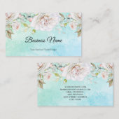Elegante Waterverf Bloemen blauwgroen blauw Roze W Visitekaartje (Voorkant / Achterkant)