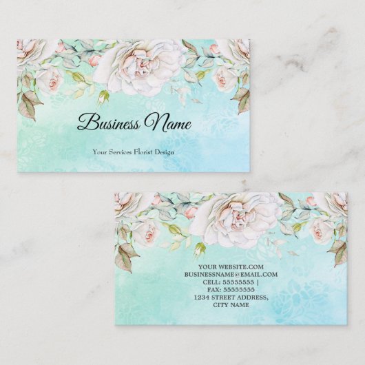 Elegante Waterverf Bloemen blauwgroen blauw Roze W Visitekaartje (Voorkant / Achterkant)