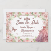 Elegante Waterverf Bloemen Blush Roze Quinceanera Save The Date (Voorkant)