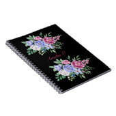 Elegante Waterverf Bloemen Boeket Zwart Notitieboe Notitieboek (Rechterzijde)