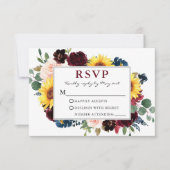 Elegante Waterverf Bloemen Bourgondische bruiloft  RSVP Kaartje (Voorkant)