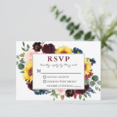 Elegante Waterverf Bloemen Bourgondische bruiloft  RSVP Kaartje (Staand voorkant)
