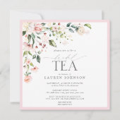Elegante Waterverf Bloemen Bruids Thee Roze Douche Kaart (Voorkant)