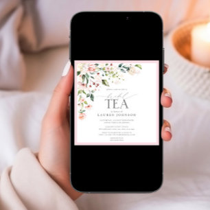 Elegante Waterverf Bloemen Bruids Thee Roze Douche Kaart