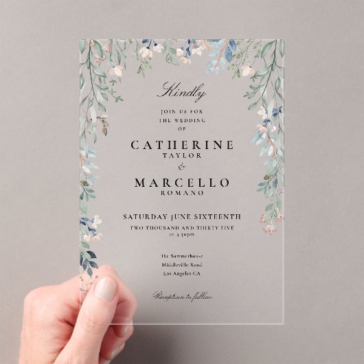 Elegante Waterverf Bloemen Bruiloft Acryl Uitnodigingen (Insitu (Draagbaar))