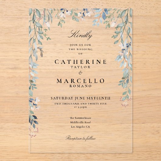 Elegante Waterverf Bloemen Bruiloft Acryl Uitnodigingen (Voorkant)