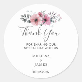 Elegante Waterverf bloemen bruiloft dank u klasse Ronde Sticker